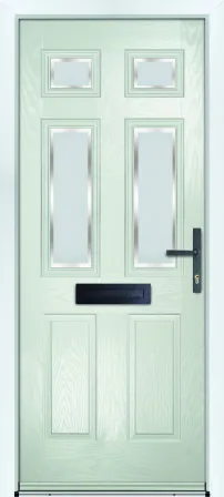 Portico Adwell composite front door in Cobble with Naples decorative glass, Bully Windows, South Wales