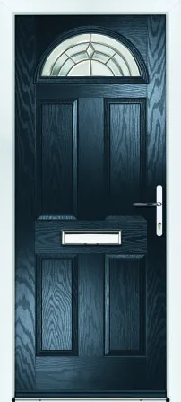 Portico Bodney composite front door in Anthracite Grey with Florence decorative glass, Bully Windows, South Wales