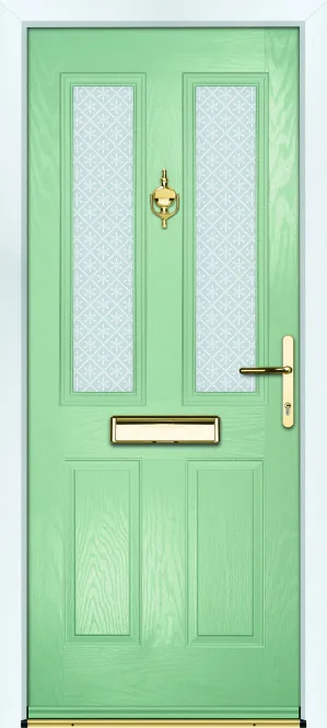 Portico Charlwood composite front door in Chartwell with Pesaro decorative glass, Bully Windows, South Wales