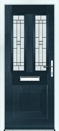 Portico Crayford composite front door in Anthracite with Verona decorative glass, Bully Windows, South Wales