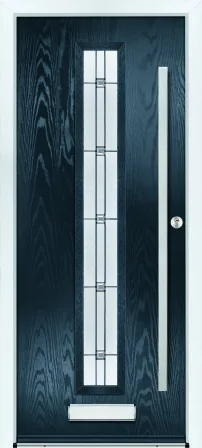 Portico Fryton composite front door in Anthracite with Milan decorative glass, Bully Windows, South Wales