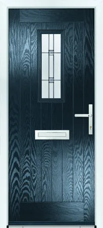 Portico Goswell composite front door in Anthracite with Milan decorative glass, Bully Windows, South Wales