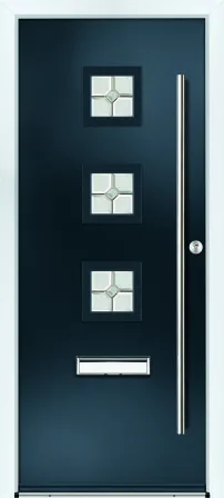 Portico Merton composite front door in Anthracite with Florence decorative glass, Bully Windows, South Wales