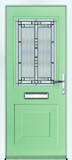 Portico Clarence composite front door in Chartwell with Massa decorative glass, Bully Windows, South Wales