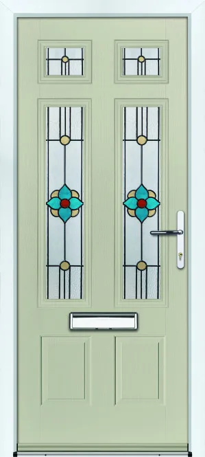Portico Cotton composite front door in Pebble with Lecce decorative glass, Bully Windows, South Wales