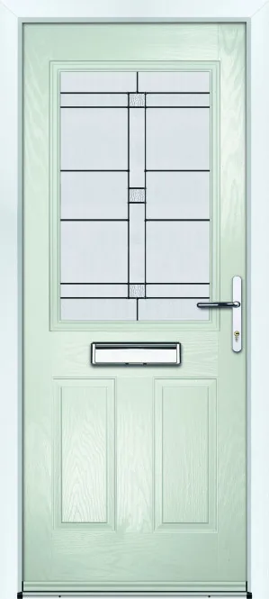 Portico Eaton composite front door in Cobble with Verona decorative glass, Bully Windows, South Wales