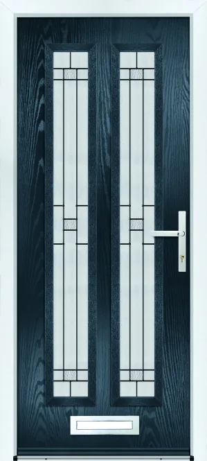 Portico Farnell composite front door in Anthracite with Verona decorative glass, Bully Windows, South Wales