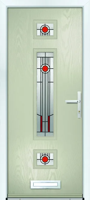 Portico Floyd composite front door in Pebble with Turin decorative glass, Bully Windows, South Wales