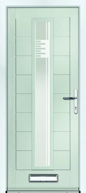 Portico Minera composite front door in Cobble with Siena decorative glass, Bully Windows, South Wales